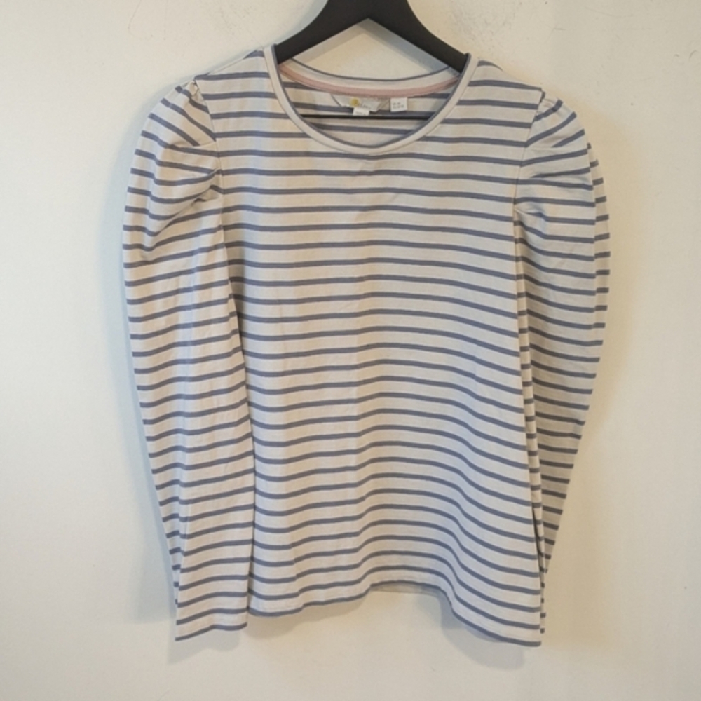 Boden Women's Imogen White Blue Stripe Puff Sleeve Shirt Size 16/18